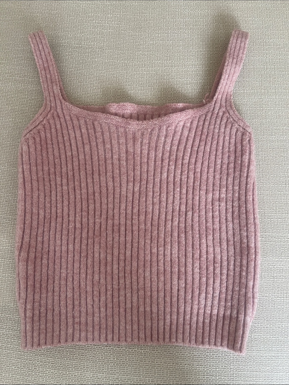 Ribbed Square-Neck Tank in Dusty Rose
